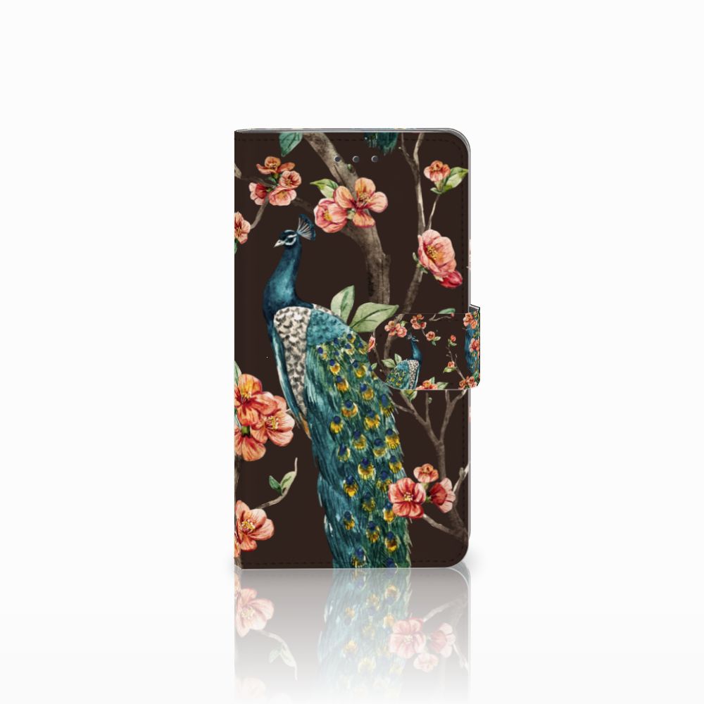 Samsung Galaxy J7 2016 Telefoonhoesje met Pasjes Pauw met Bloemen