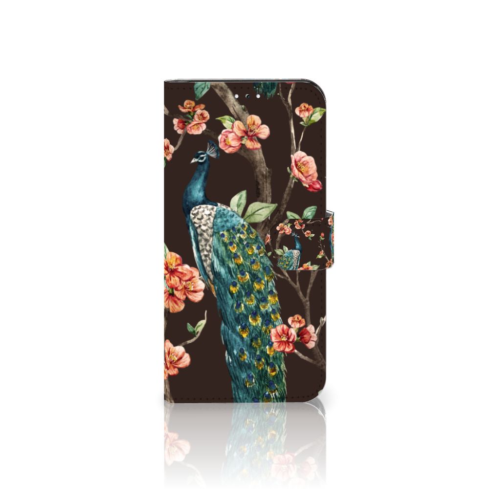 Samsung Galaxy A54 5G Telefoonhoesje met Pasjes Pauw met Bloemen