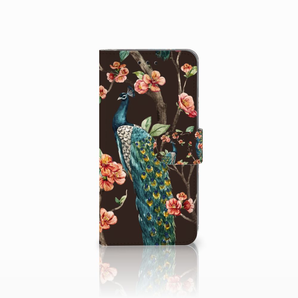 Samsung Galaxy A6 Plus 2018 Telefoonhoesje met Pasjes Pauw met Bloemen