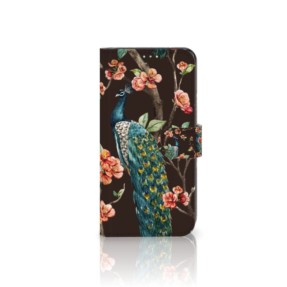 Samsung Galaxy A52 Telefoonhoesje met Pasjes Pauw met Bloemen