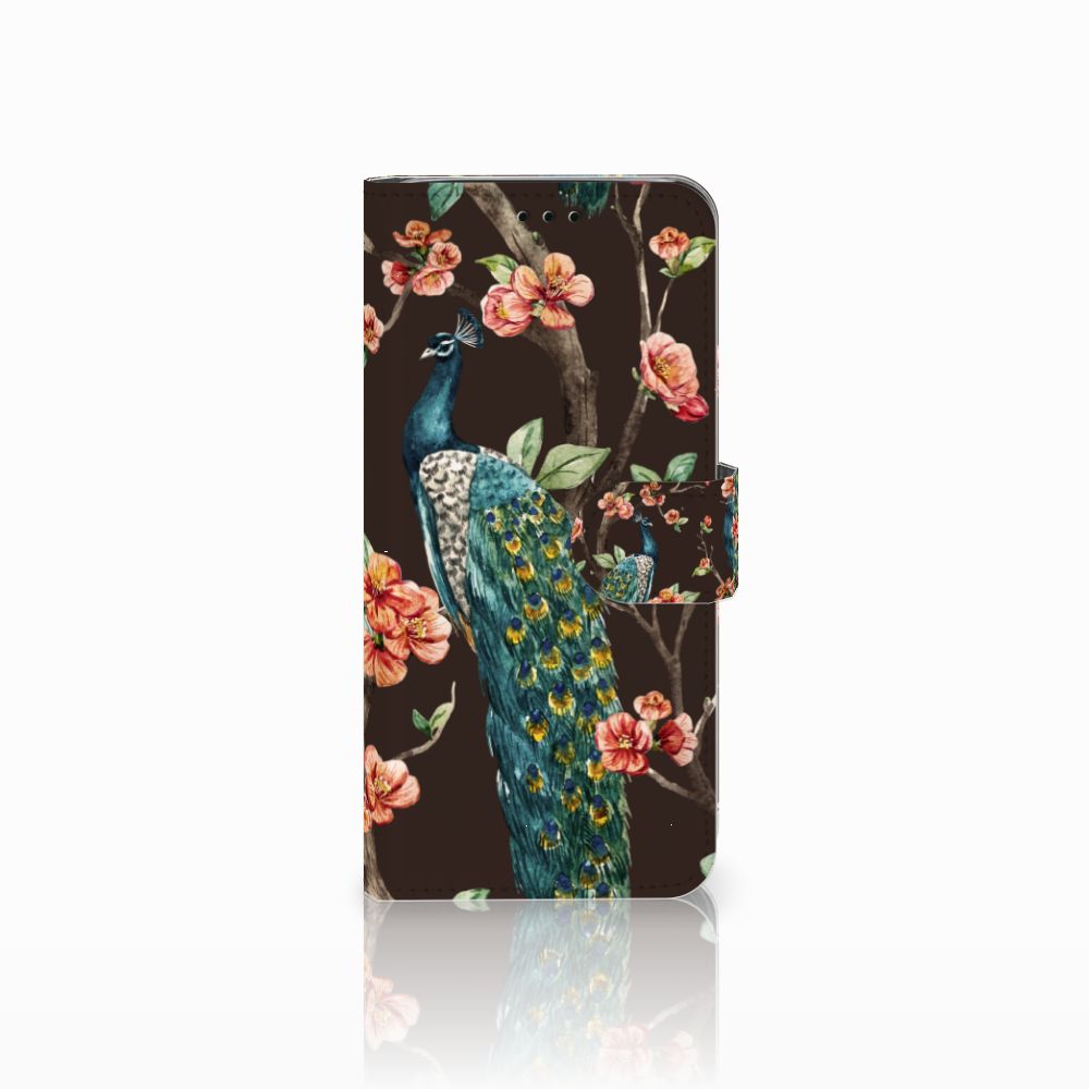 Samsung Galaxy J6 2018 Telefoonhoesje met Pasjes Pauw met Bloemen