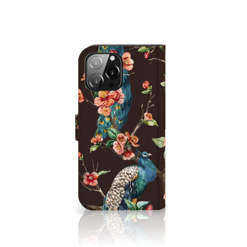 iPhone 13 Pro Max Telefoonhoesje met Pasjes Pauw met Bloemen