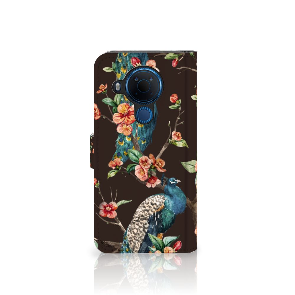 Nokia 5.4 Telefoonhoesje met Pasjes Pauw met Bloemen