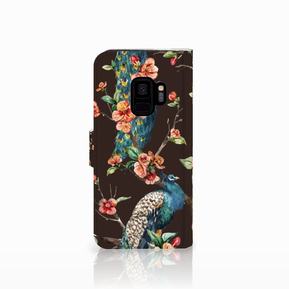 Samsung Galaxy S9 Telefoonhoesje met Pasjes Pauw met Bloemen