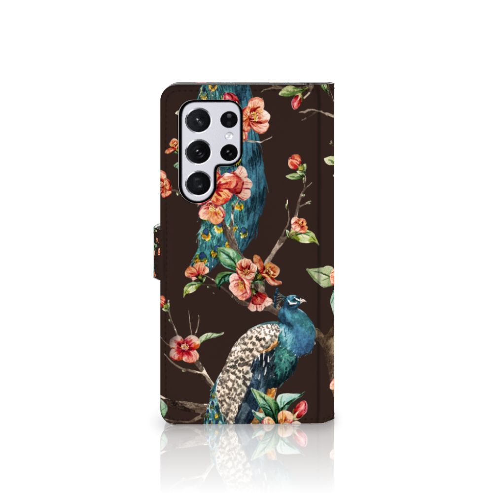 Samsung Galaxy S22 Ultra Telefoonhoesje met Pasjes Pauw met Bloemen