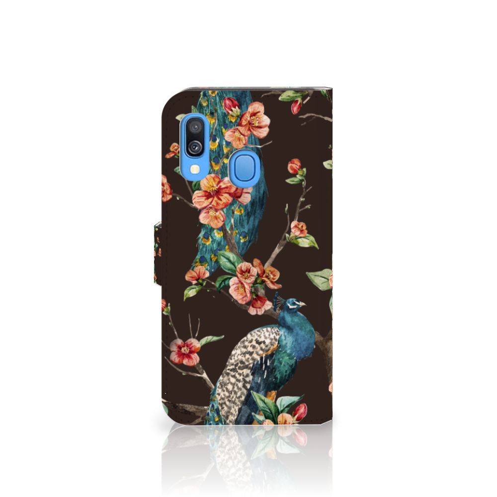 Samsung Galaxy A40 Telefoonhoesje met Pasjes Pauw met Bloemen