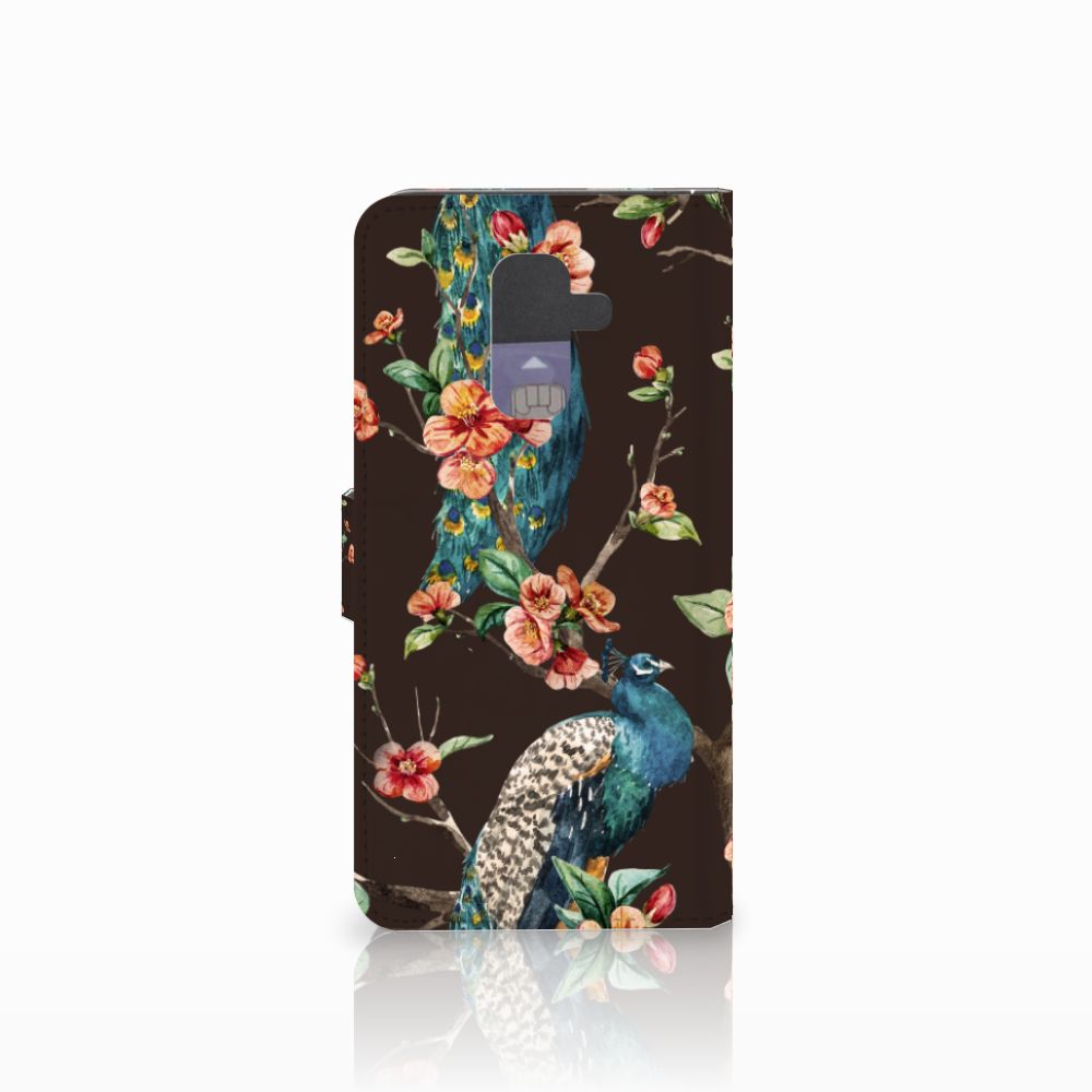 Samsung Galaxy A6 Plus 2018 Telefoonhoesje met Pasjes Pauw met Bloemen