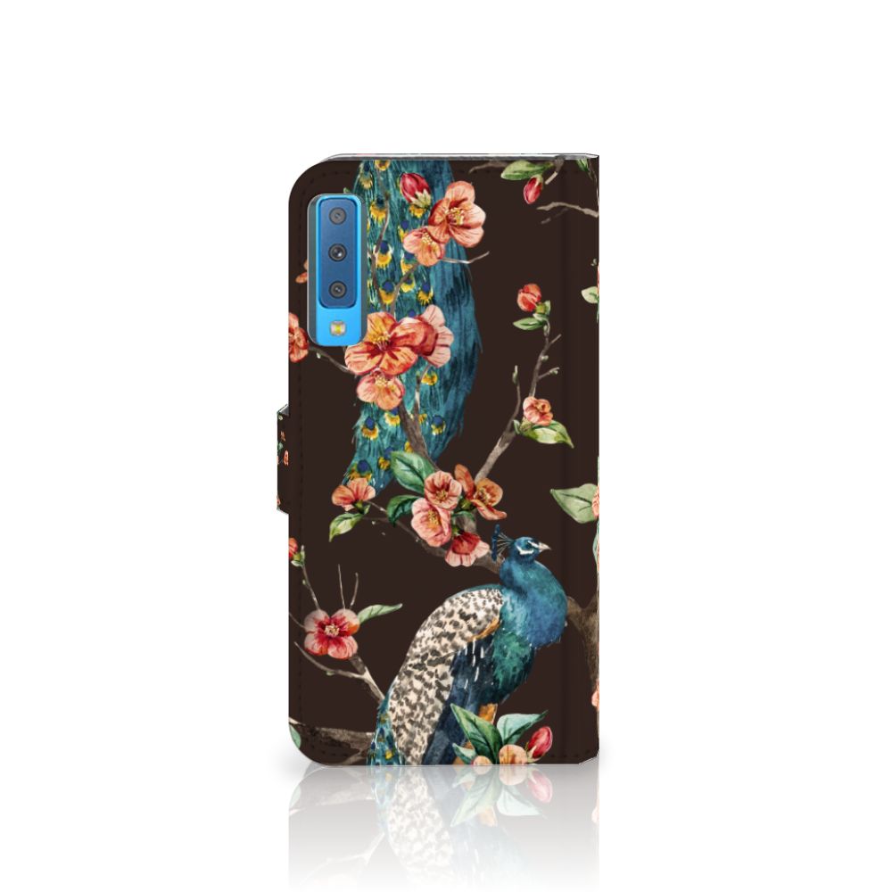 Samsung Galaxy A7 (2018) Telefoonhoesje met Pasjes Pauw met Bloemen