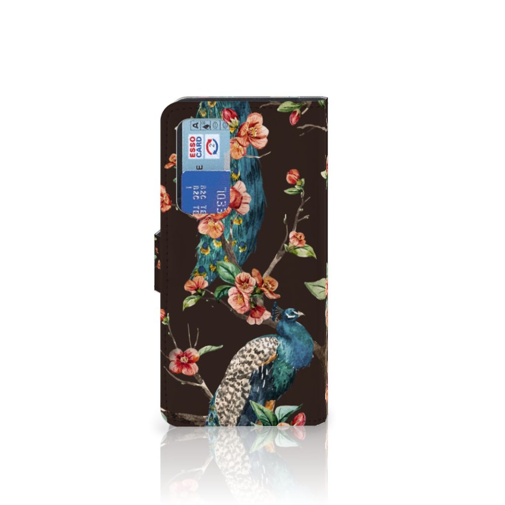 Huawei P40 Telefoonhoesje met Pasjes Pauw met Bloemen