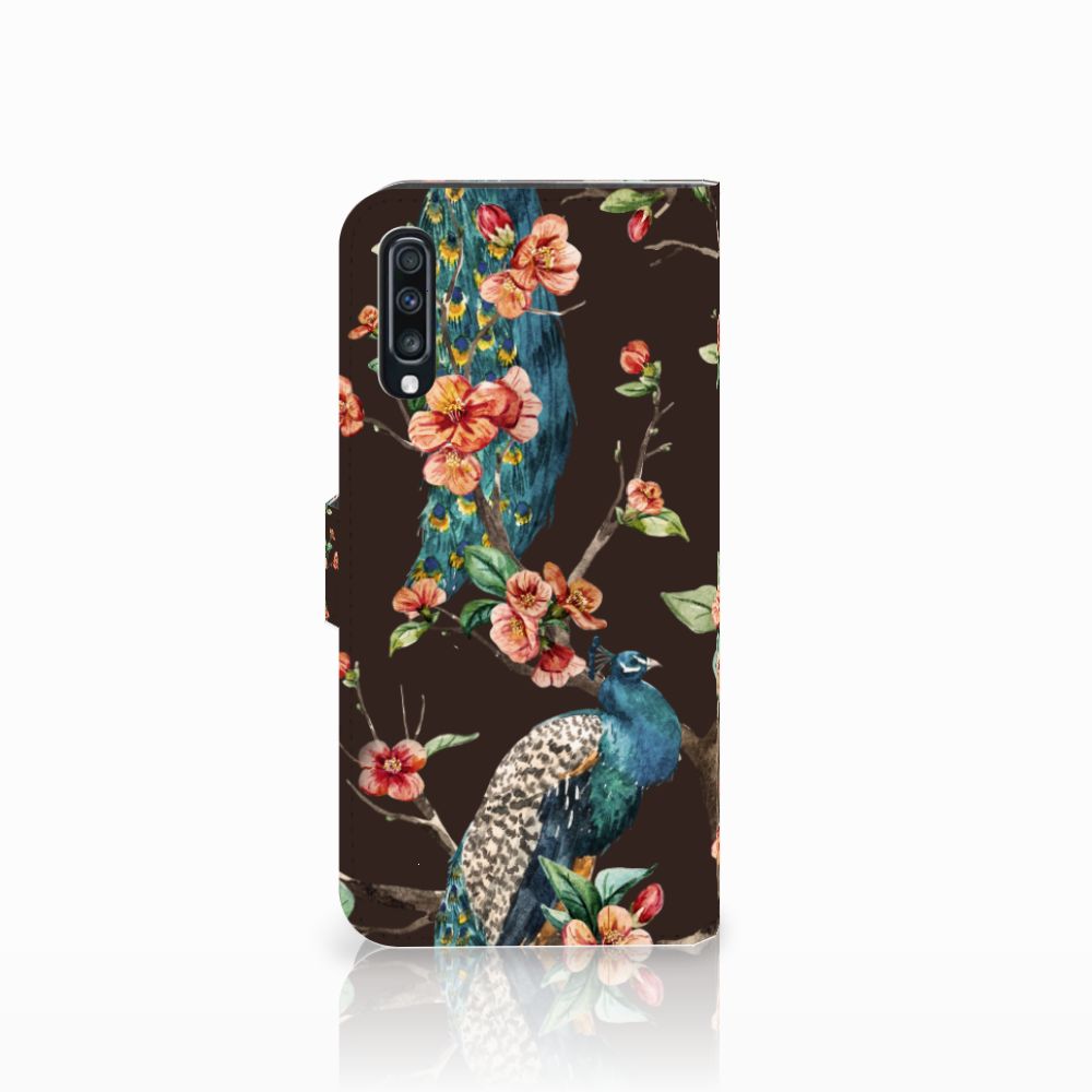 Samsung Galaxy A70 Telefoonhoesje met Pasjes Pauw met Bloemen