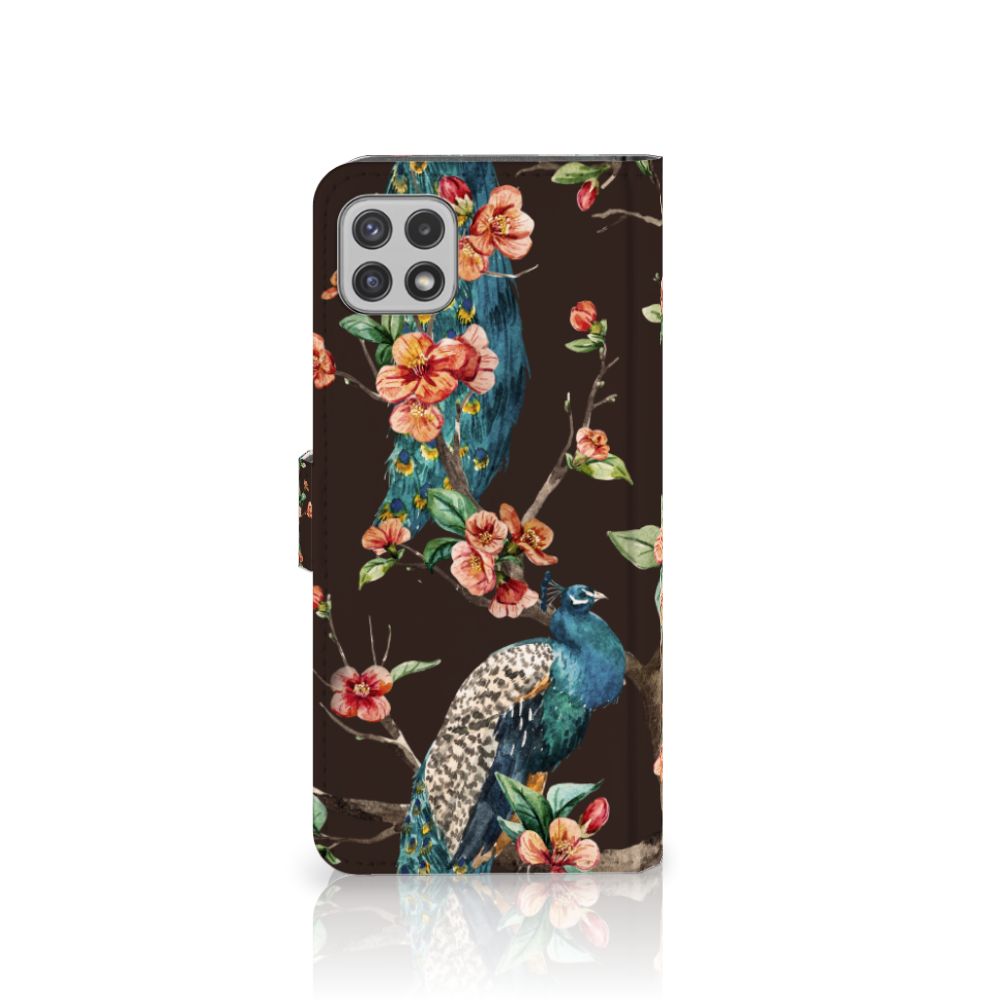 Samsung Galaxy A22 5G Telefoonhoesje met Pasjes Pauw met Bloemen