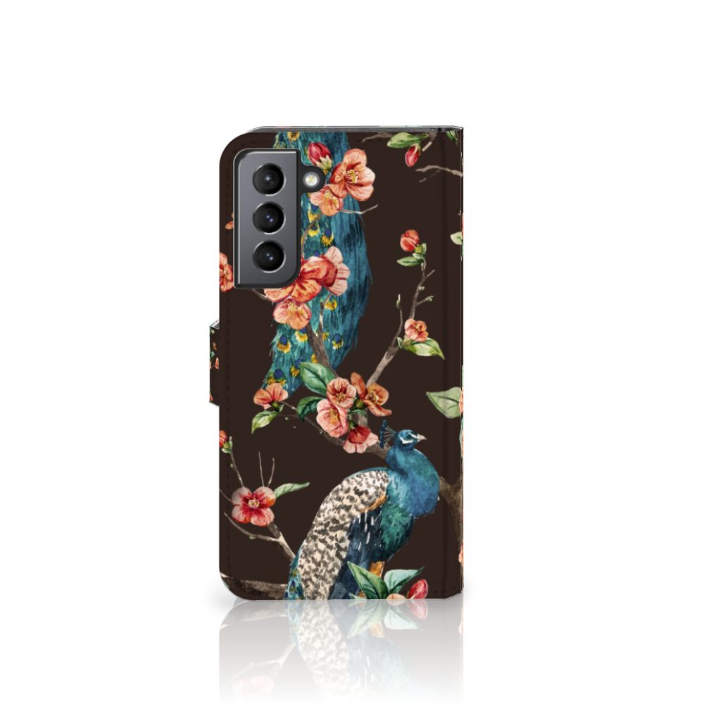 Samsung Galaxy S21 FE Telefoonhoesje met Pasjes Pauw met Bloemen