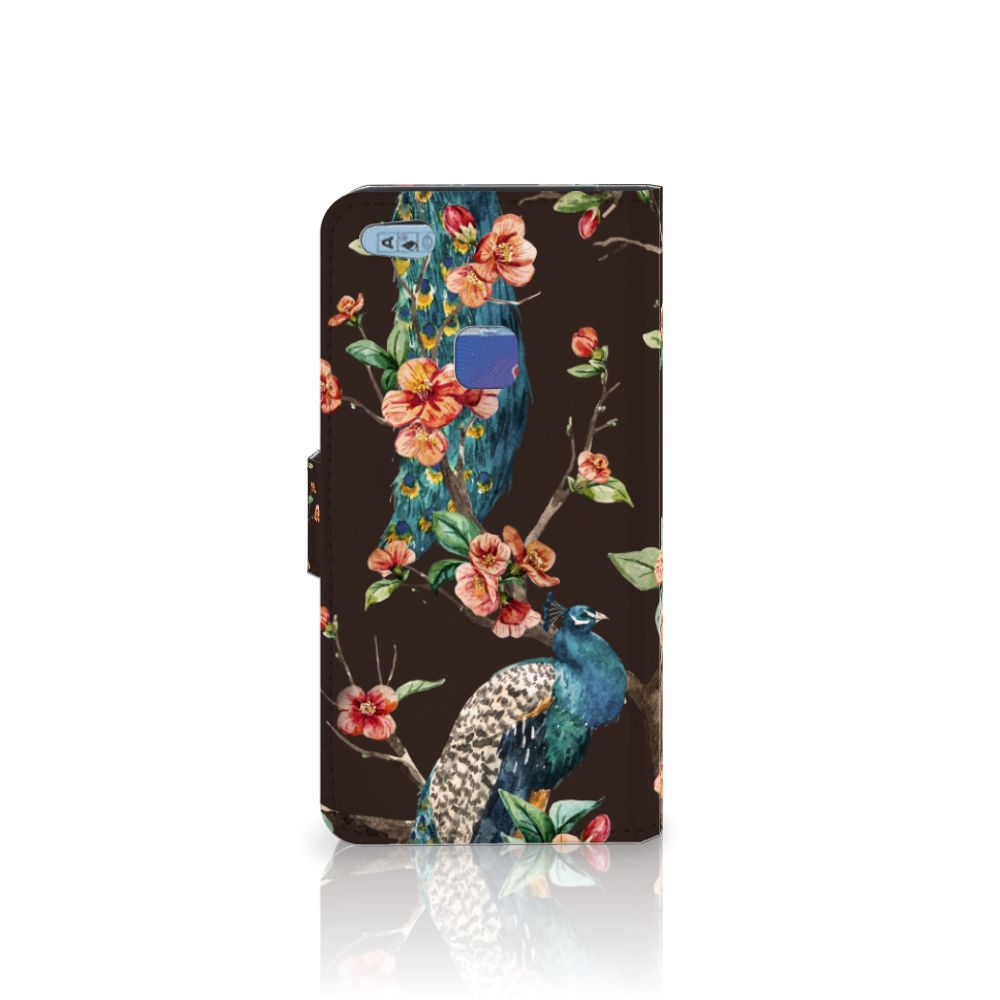 Huawei P10 Lite Telefoonhoesje met Pasjes Pauw met Bloemen