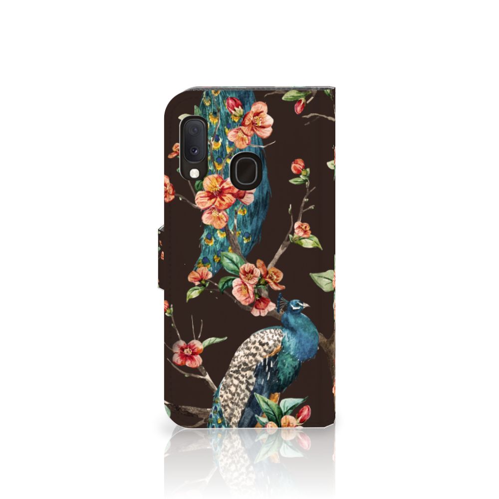 Samsung Galaxy A20e Telefoonhoesje met Pasjes Pauw met Bloemen