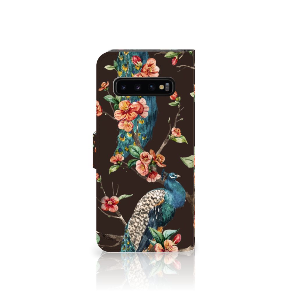 Samsung Galaxy S10 Telefoonhoesje met Pasjes Pauw met Bloemen