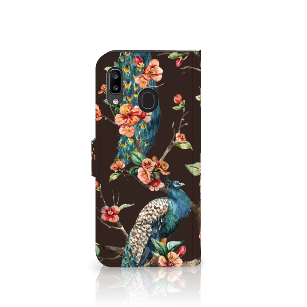 Samsung Galaxy A30 Telefoonhoesje met Pasjes Pauw met Bloemen