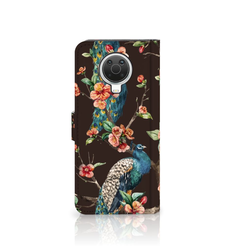 Nokia G10 | G20 Telefoonhoesje met Pasjes Pauw met Bloemen