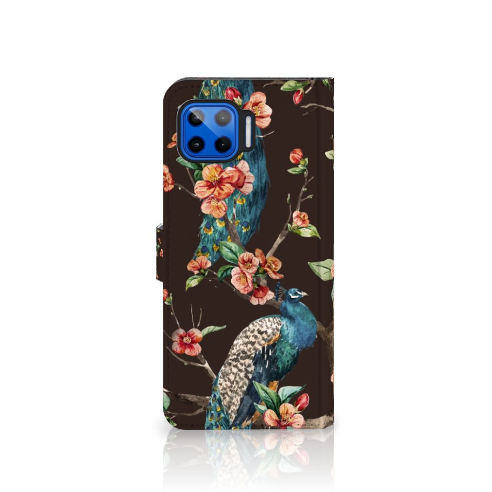 Motorola Moto G 5G Plus Telefoonhoesje met Pasjes Pauw met Bloemen