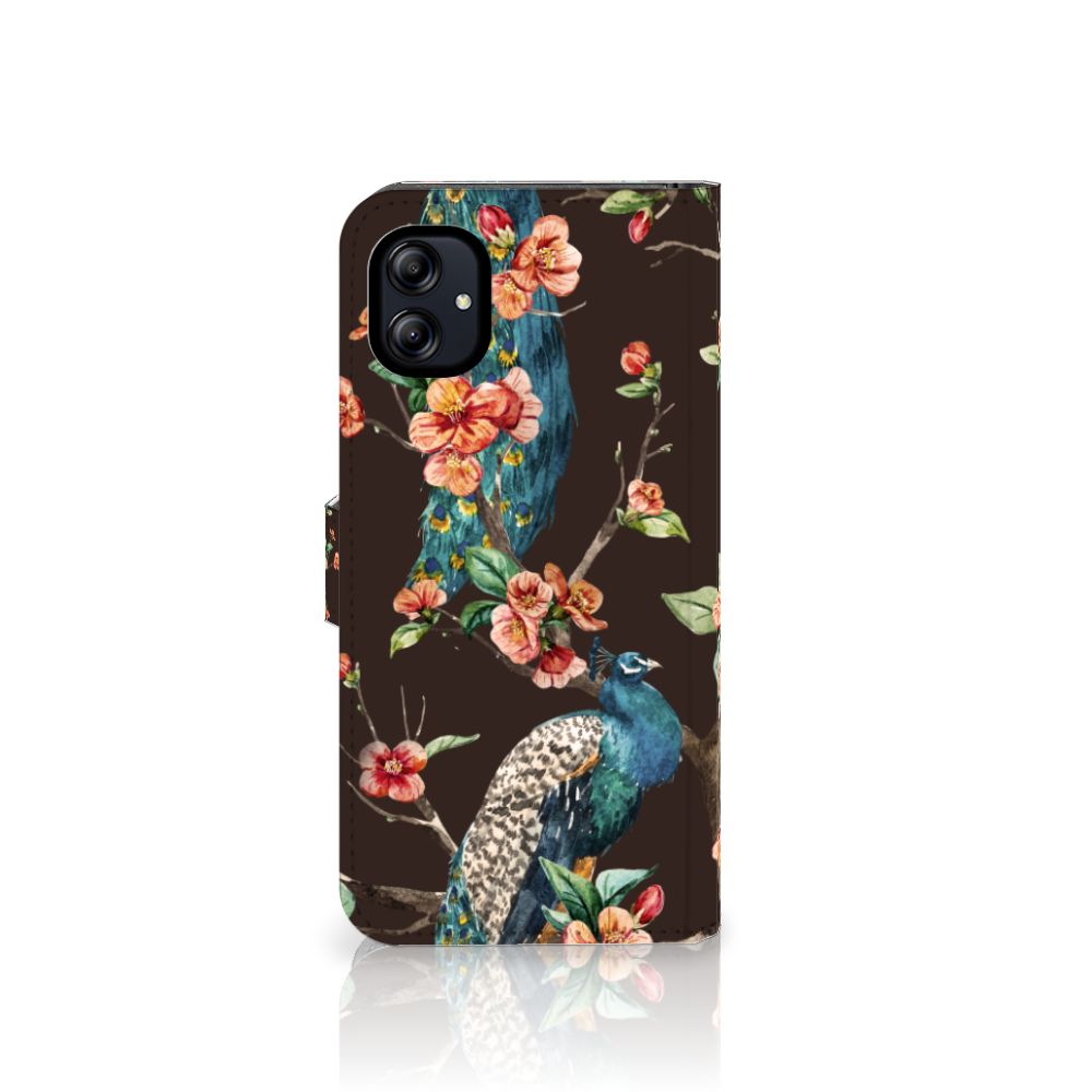 Samsung Galaxy A04e Telefoonhoesje met Pasjes Pauw met Bloemen