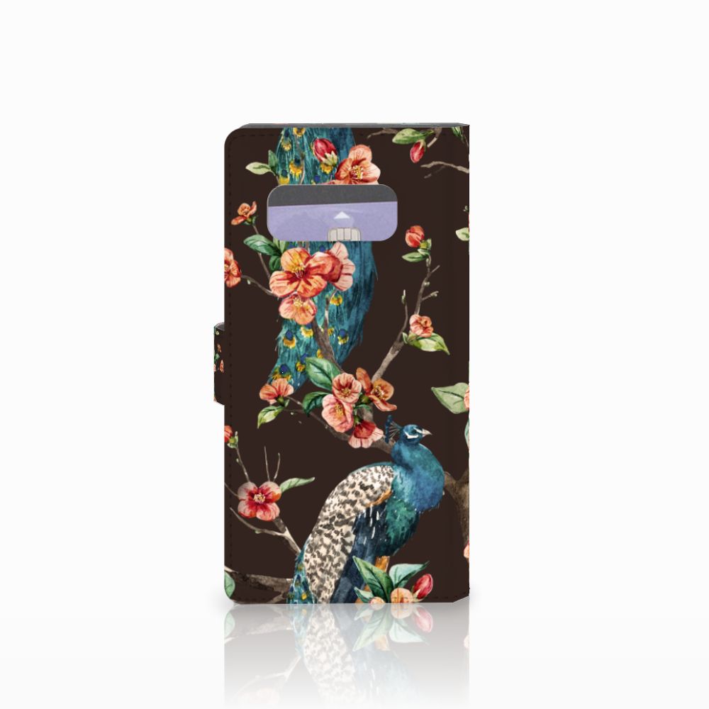Samsung Galaxy Note 8 Telefoonhoesje met Pasjes Pauw met Bloemen