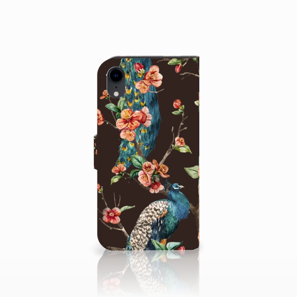 Apple iPhone Xr Telefoonhoesje met Pasjes Pauw met Bloemen