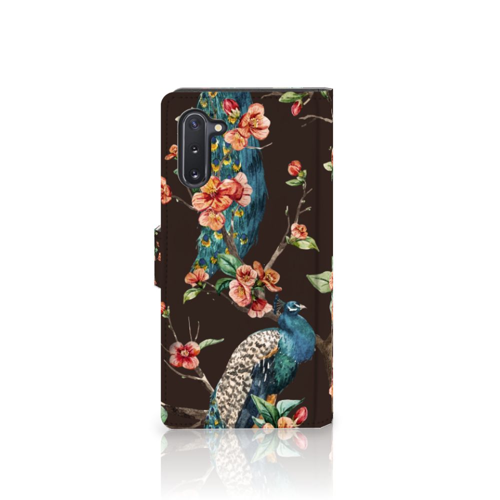 Samsung Galaxy Note 10 Telefoonhoesje met Pasjes Pauw met Bloemen