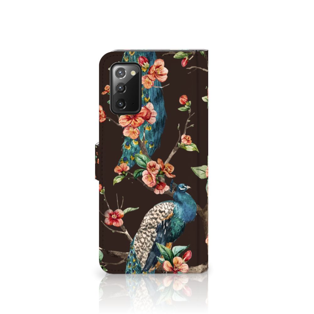 Samsung Galaxy Note 20 Telefoonhoesje met Pasjes Pauw met Bloemen
