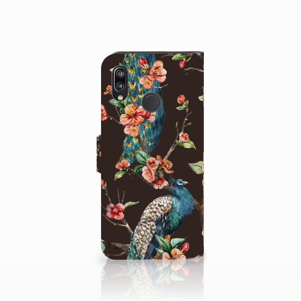 Huawei P20 Lite Telefoonhoesje met Pasjes Pauw met Bloemen