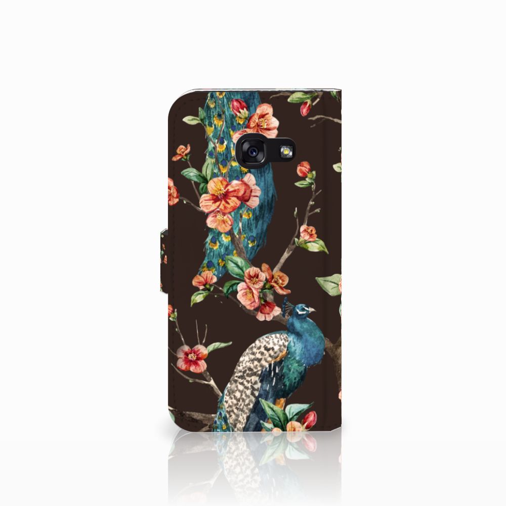 Samsung Galaxy A5 2017 Telefoonhoesje met Pasjes Pauw met Bloemen
