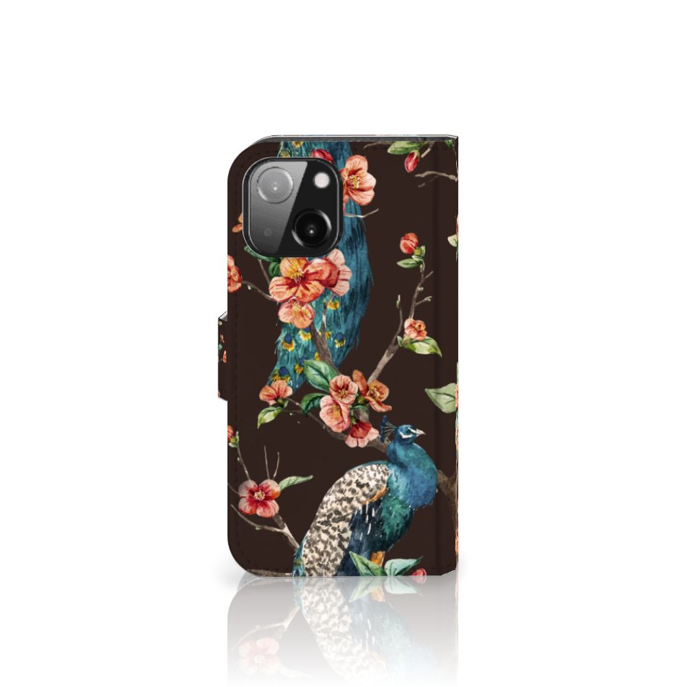 iPhone 13 Mini Telefoonhoesje met Pasjes Pauw met Bloemen
