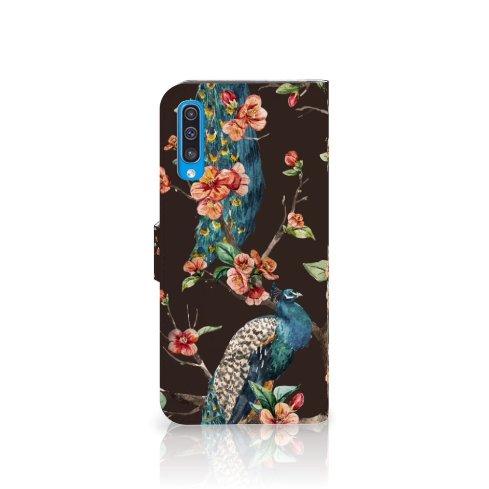 Samsung Galaxy A50 Telefoonhoesje met Pasjes Pauw met Bloemen