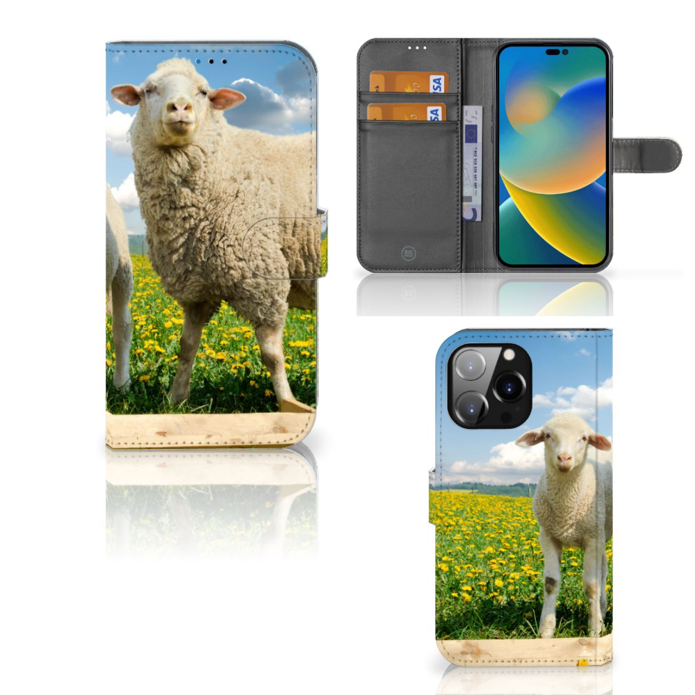 iPhone 14 Pro Max Telefoonhoesje met Pasjes Schaap en Lammetje