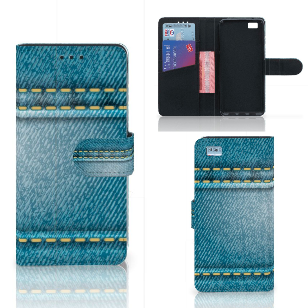 Huawei Ascend P8 Lite Wallet Case met Pasjes Jeans