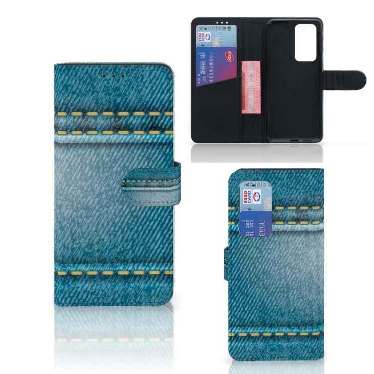 Huawei P40 Pro Wallet Case met Pasjes Jeans