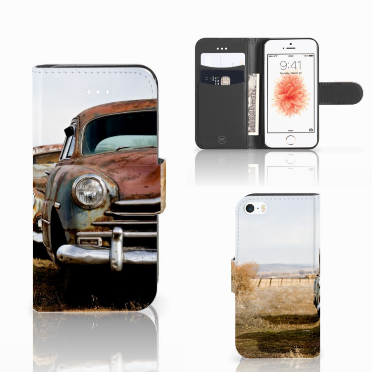 Apple iPhone 5 | 5s | SE Uniek Boekhoesje Vintage Auto