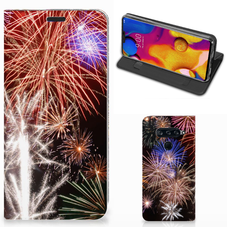LG V40 Thinq Hippe Standcase Vuurwerk