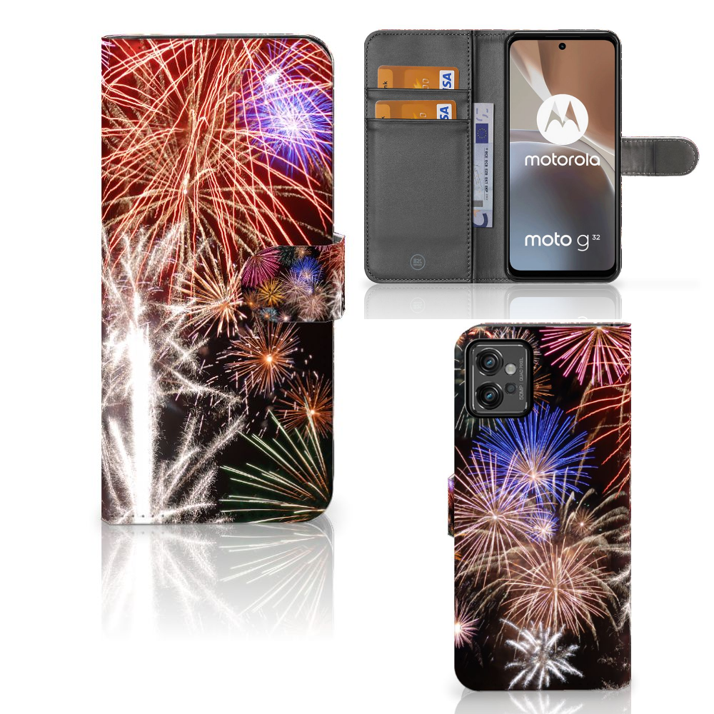 Motorola Moto G32 Wallet Case met Pasjes Vuurwerk