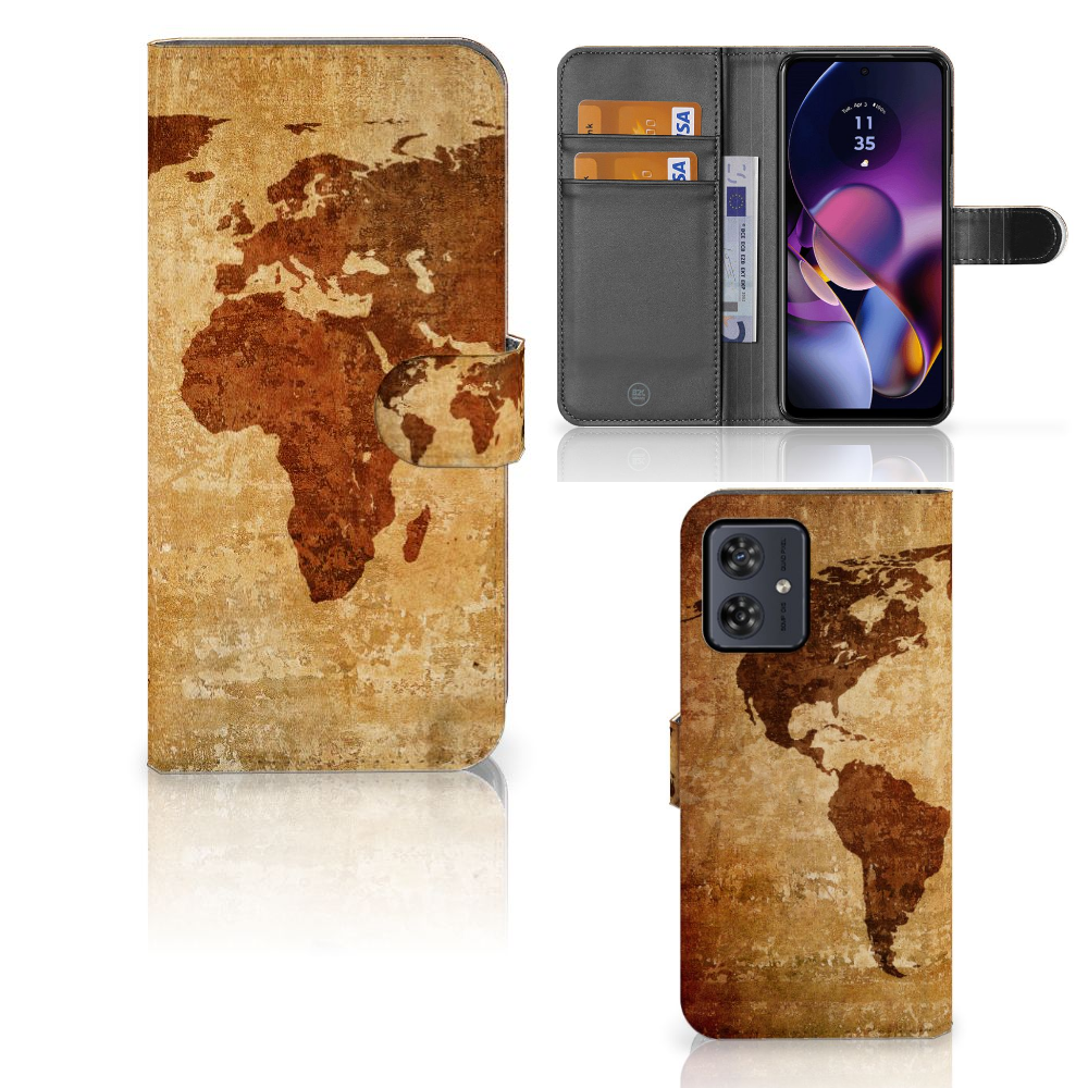 Motorola Moto G54 Flip Cover Wereldkaart