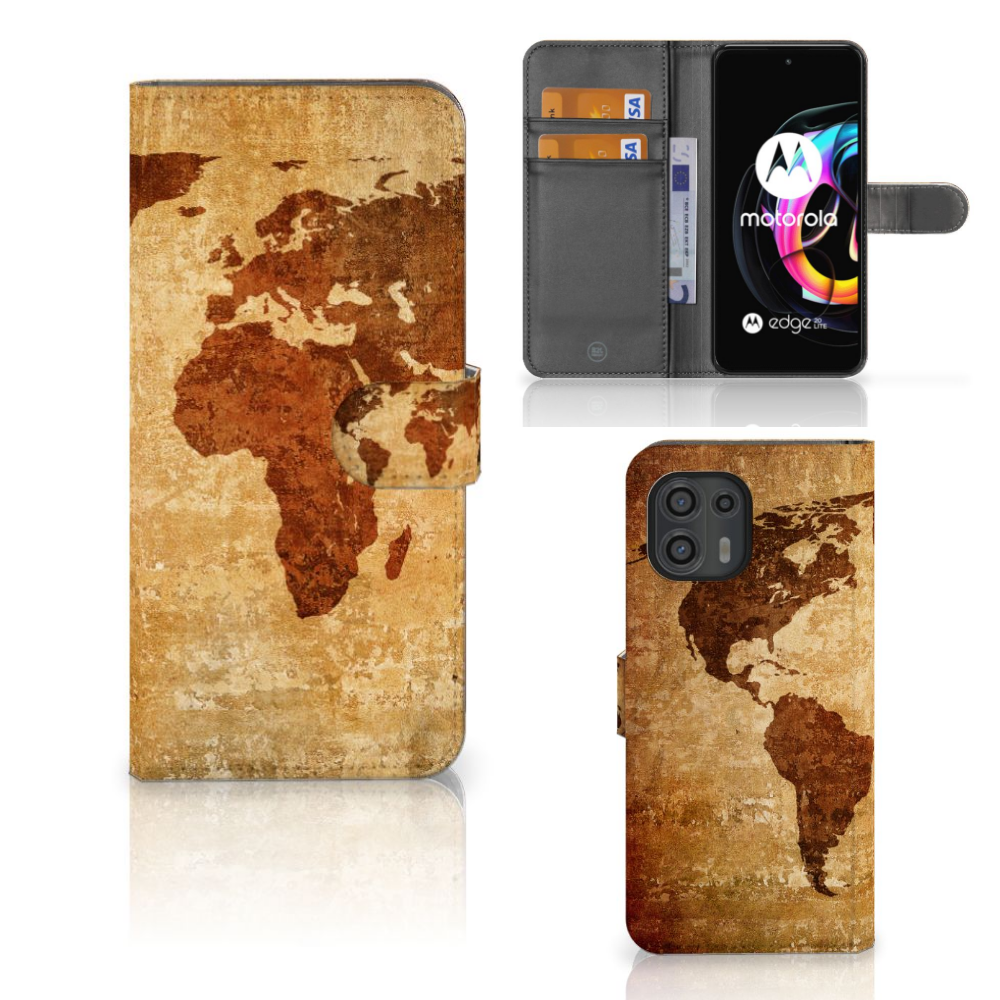 Motorola Edge 20 Lite Flip Cover Wereldkaart