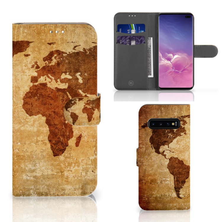 Samsung Galaxy S10 Plus Flip Cover Wereldkaart