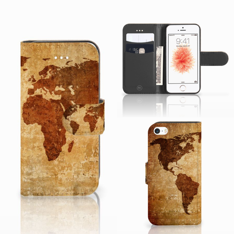 Apple iPhone 5 | 5s | SE Flip Cover Wereldkaart