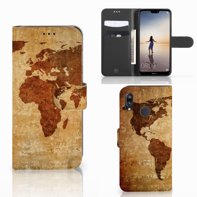 Huawei P20 Lite Flip Cover Wereldkaart