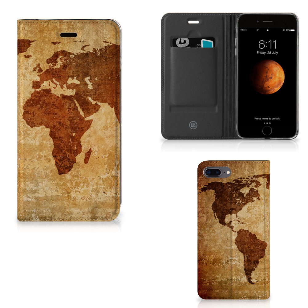 Apple iPhone 7 Plus | 8 Plus Standcase Hoesje Design Wereldkaart