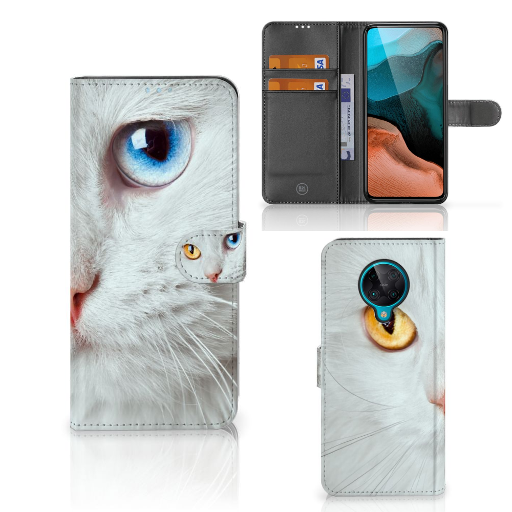 Xiaomi Poco F2 Pro Telefoonhoesje met Pasjes Witte Kat