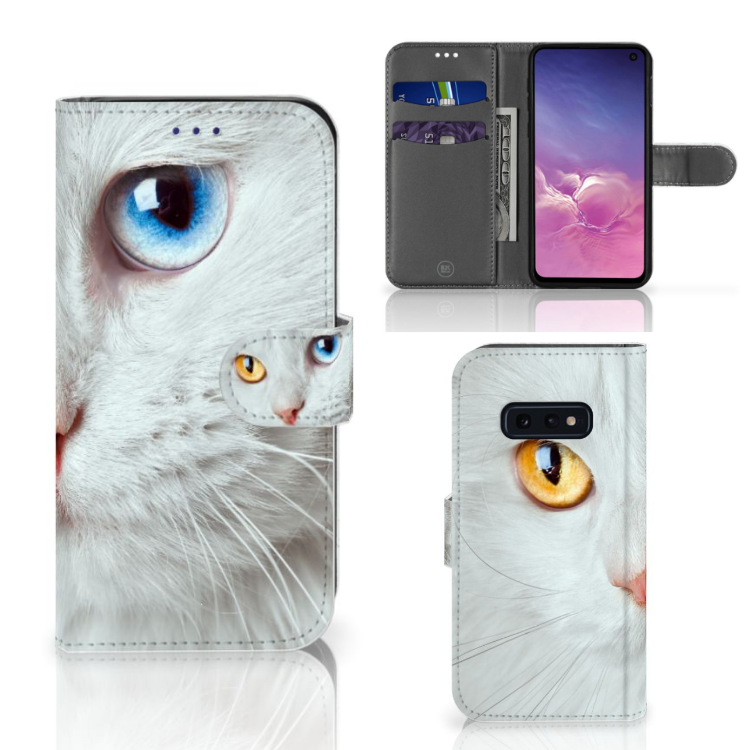 Samsung Galaxy S10e Telefoonhoesje met Pasjes Witte Kat