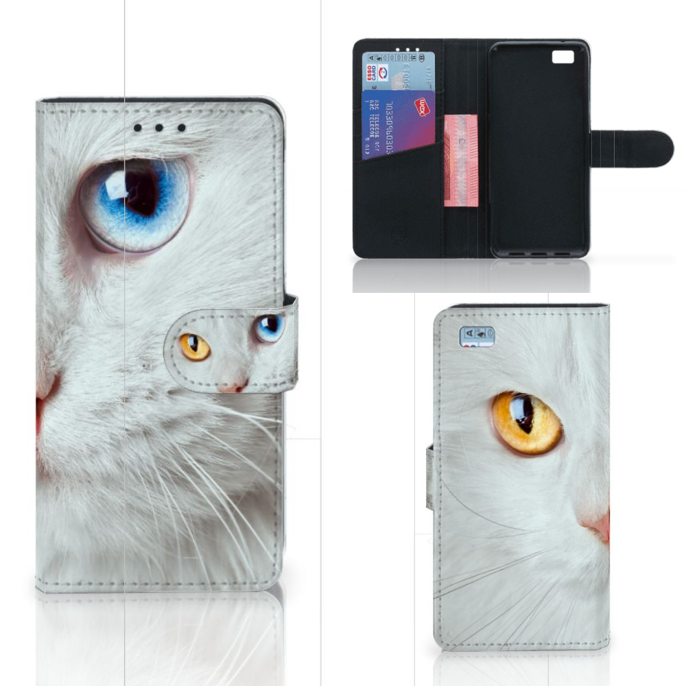 Huawei Ascend P8 Lite Telefoonhoesje met Pasjes Witte Kat