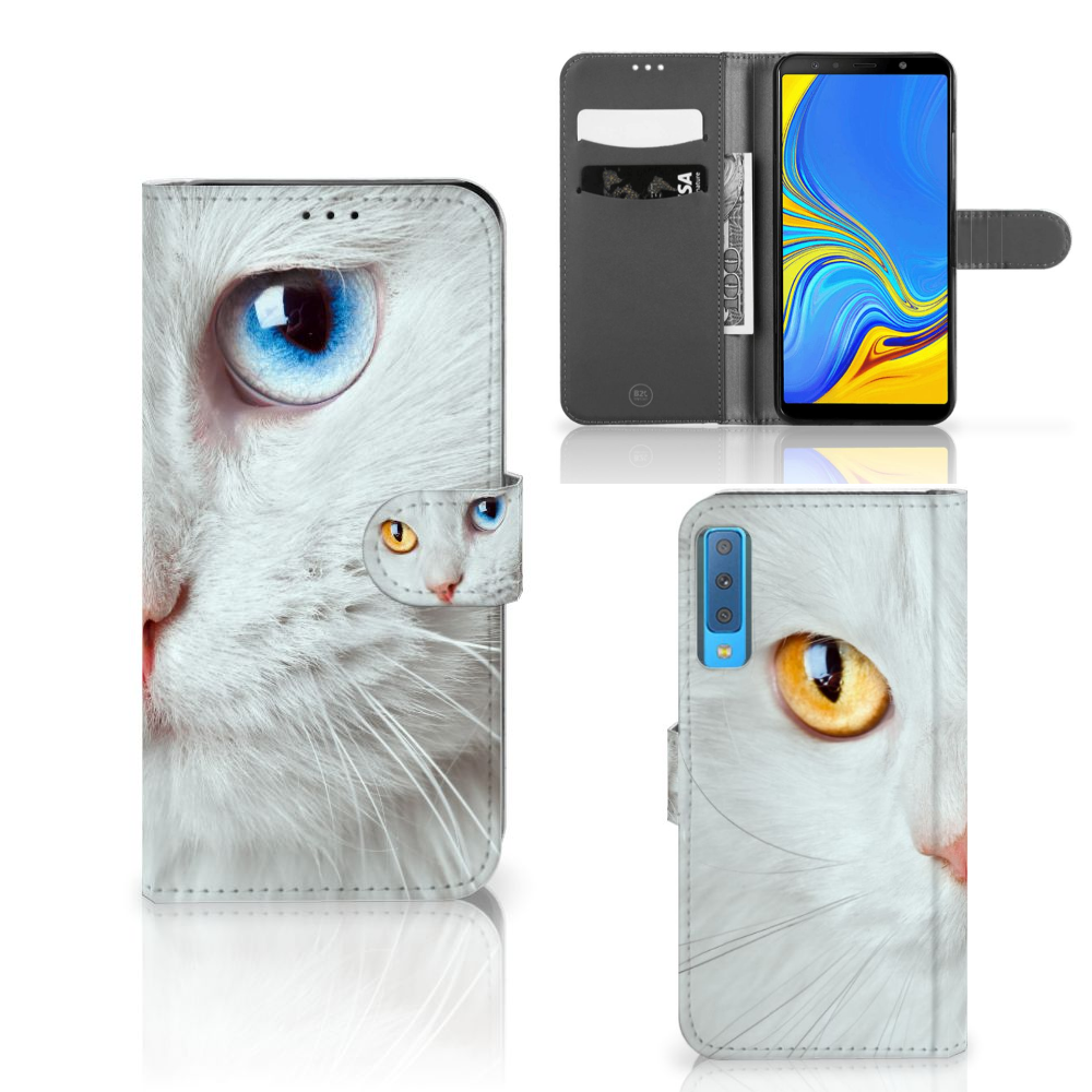 Samsung Galaxy A7 (2018) Telefoonhoesje met Pasjes Witte Kat