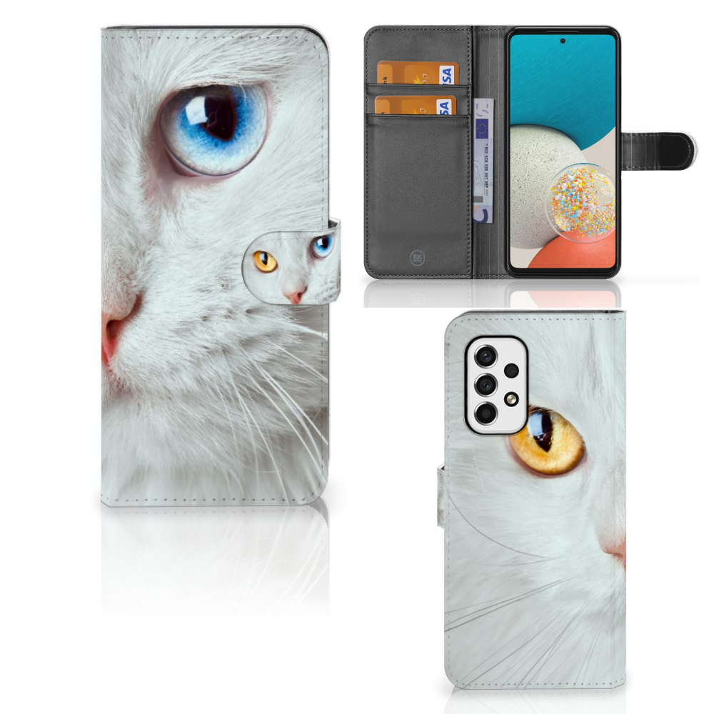 Samsung Galaxy A53 Telefoonhoesje met Pasjes Witte Kat