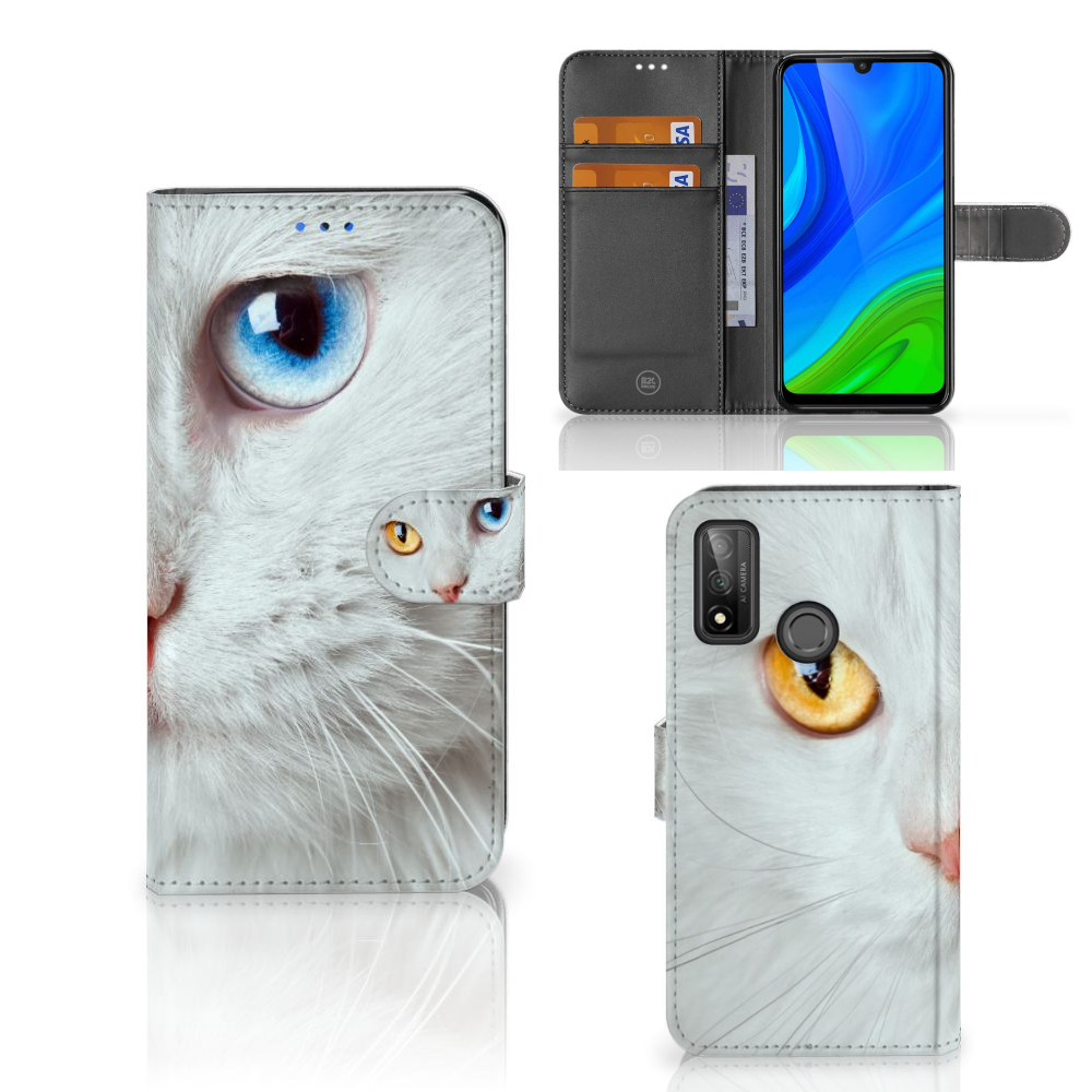 Huawei P Smart 2020 Telefoonhoesje met Pasjes Witte Kat