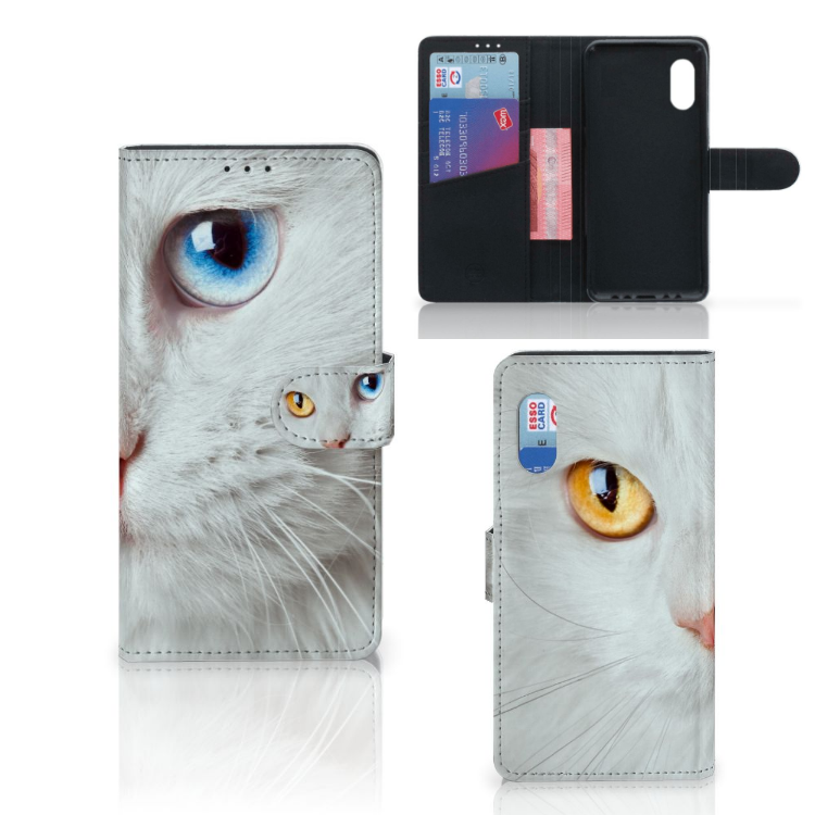 Samsung Xcover Pro Telefoonhoesje met Pasjes Witte Kat
